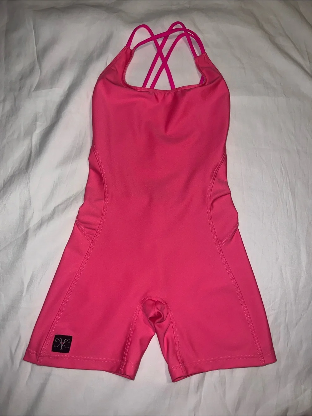 Hot Pink Crossback Kids Dance Costume Short One-Piece